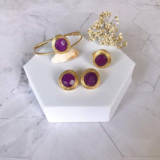 Valideh Sultan Purple Jade Bangle, Ring and Earrings set