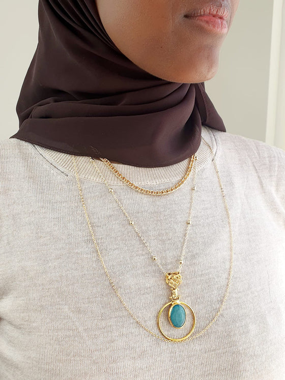 Saira Oval Aquamarine Jade layered Necklace
