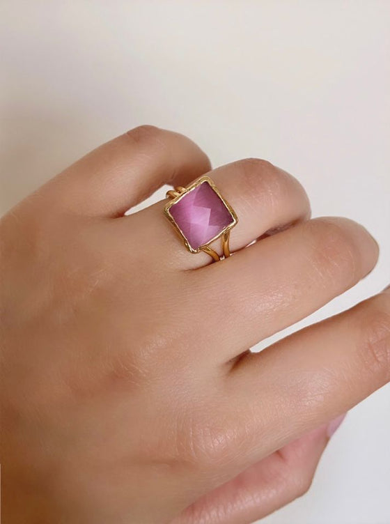 Alara Pink Square Cat’s Eye Ring