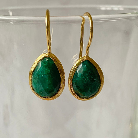 Isra Teardrop Green Emerald Earrings