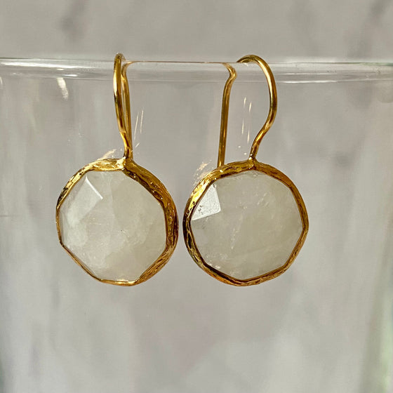 Aysha Round White Moonstone Earrings