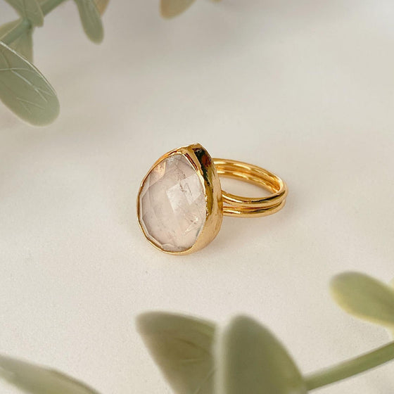 Isra Teardrop White Jade Faceted Ring