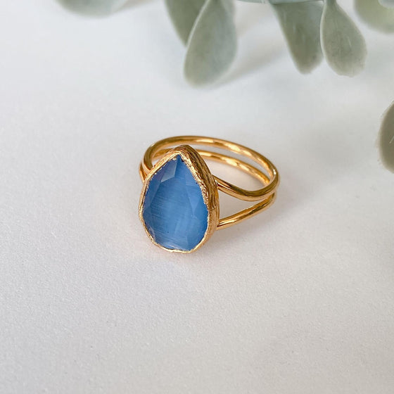 Isra Sky Blue Teardrop Cat’s Eye Ring